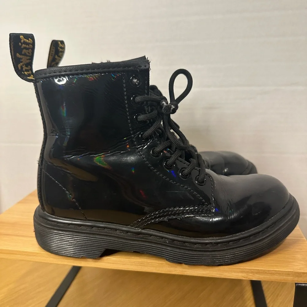 Dr. Martens Black Patent Leather Lace-Up & Side Zipper Boots Kids sz 1 US. EU 32